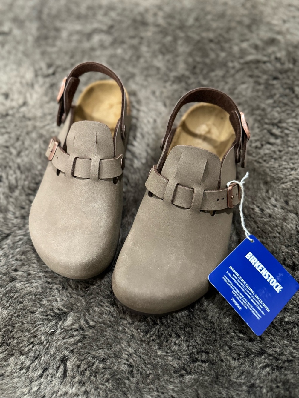 Birkenstock Kids Taupe Brown Suede Clogs with Backstrap